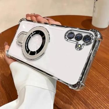 Imagem de Capa com suporte magnético e revestimento antichoque para Samsung Galaxy A16 A26 A36 A56 A17 A07 A06 A15 A25 A35 A55 A14 A24 A34 A54, Prata, A35 5G