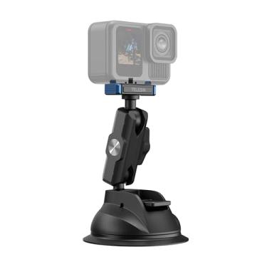 Imagem de TELESIN Suporte de carro com ventosa para GoPro 13 – Base magnética forte, cabeça esférica dupla braço ajustável de 360°, montagem de câmera de carro fácil de instalar para painel, para-brisa e