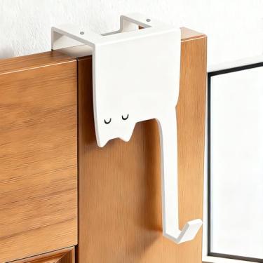 Imagem de Pacote com 2 ganchos de gato fofo sobre a porta, cabide de metal resistente para toalha, roupas, bolsa - organizador sem perfuração para economizar espaço para quarto, banheiro, quarto de crianças