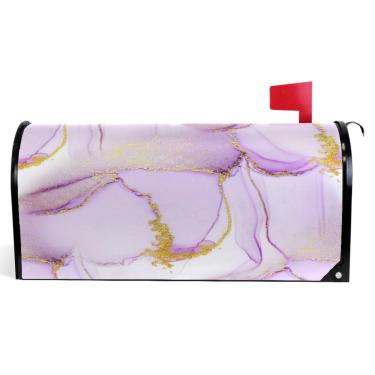 Imagem de TSENQUE Capas magnéticas decorativas para caixa de correio de vinil caixa de correio caixa de correio moderna decoração de jardim lavanda macia mármore branco tamanho padrão 52,6 x 45,8 cm