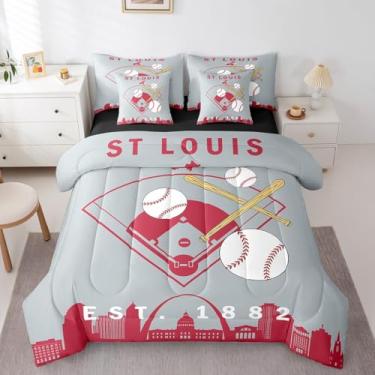 Imagem de Erosebridal Jogo de cama solteiro de beisebol com silhueta de construção de cidade, 7 peças, para decoração de quarto de crianças, meninos, jovens, homens, crianças, meninos, meninos, meninos, meninos