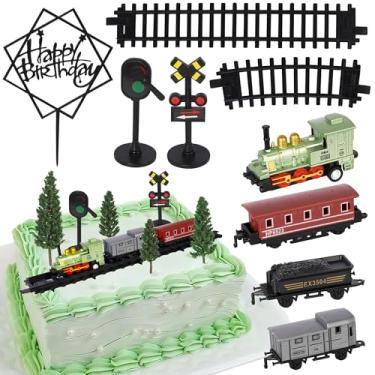 Imagem de Rsstarxi Train Cake Toppers Train Birthday Cake Decorations Green Mini Train Train Track Traffic Lights Cake Topper for Boy's Kids Steam Trains Theme Birthday Party Favors