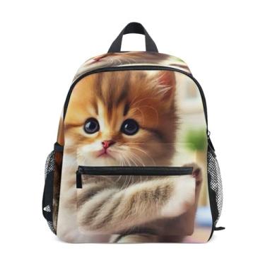 Imagem de GAIGEO Cute Kitten Yoga Cat Toddler Mini Backpack, 10x4x12 In, Kids School Backpack for Girls Includes Water Bottle Pockets, Whistle Clip for Safety