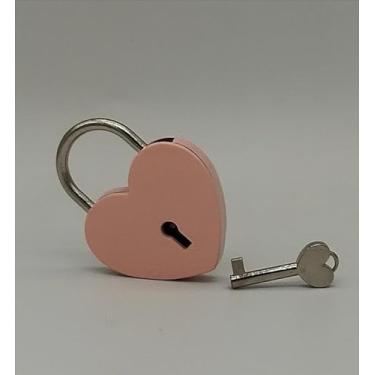 Imagem de Cadeado de baú do tesouro, cadeado de metal em forma de coração com chave para segurança de caixa de joias, bolsa, armário e diário