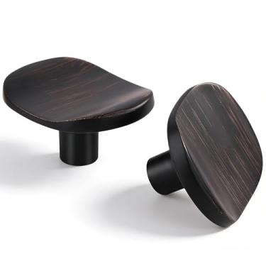 Imagem de Vicycmc Puxadores de armário sólidos de liga de zinco bronze polido a óleo, puxador quadrado de gaveta de furo único para armários e gavetas de cômoda rústico pacote com 6 877