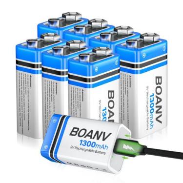 Imagem de Bateria recarregável BOANV 9V 1300mAh com cabo USB-C 8PCS