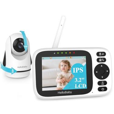 Imagem de HelloBaby Monitor de bebê com tela IPS de 3,2 polegadas - Monitor de câmera para bebê com controle remoto panorâmico e zoom sem WiFi, visão noturna infravermelha, conexão sem fio de 305 m