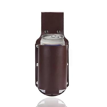 Imagem de AKOAK 1 pacote de coldre de cerveja, coldre de cerveja de couro PU, suporte clássico de lata de cerveja refrigerante, bolsa de cintura para viagem ao ar livre, churrascos de piquenique na praia