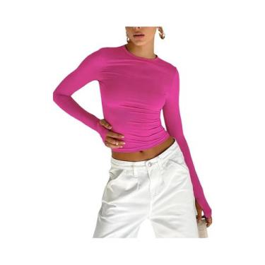 Imagem de Camiseta Com Capuz Feminina Slim Fit De Manga Longa Casual Esportiva P