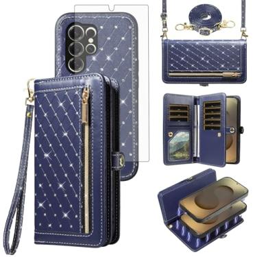 Imagem de Capa de telefone para Samsung Galaxy S25 Ultra 5G Carteira com zíper destacável protetor de tela protetor de tela transversal alça de cordão Bling Glitter Flip compartimento para cartão S25Ultra 25S S