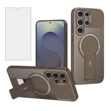 Imagem de Asuwish Capa de celular para Samsung Galaxy S24 Ultra 5G Capa magnética de fibra de carbono com protetor de tela de vidro temperado e suporte acessórios para celular S24Ultra 24S S 24 24Ultra feminino