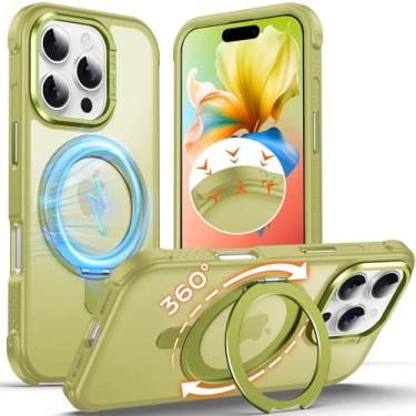 Imagem de Anqrp Capa invisível com suporte magnético giratório de 360° para iPhone 16 Pro, compatível com Mag-Safe, [borda antiderrapante] Capa de telefone à prova de choque translúcida fosca transparente para