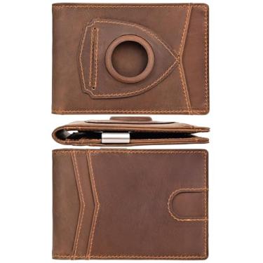 Imagem de kinzd Carteira fina com clipe para dinheiro e bloqueio de RFID, minimalista, dobrável para homens, couro legítimo, bolso frontal, porta-cartões, SH01-CH marrom escuro, Carteira Shield