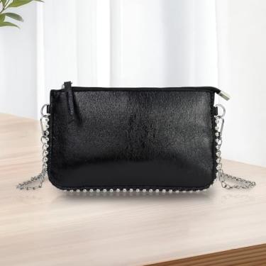 Imagem de Bolsa transversal leve para celular, bolsa retrô de poliuretano, bolsa de ombro pequena para mulheres com alça de ombro de corrente, Preto