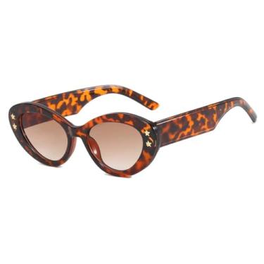 Imagem de Óculos de Sol Femininos Ovais com Lentes Degradê, Estilo Olho de Gato, Proteção UV400, Ideais para Esportes ao Ar Livre, Corrida e Ciclismo, Estampa de Leopardo