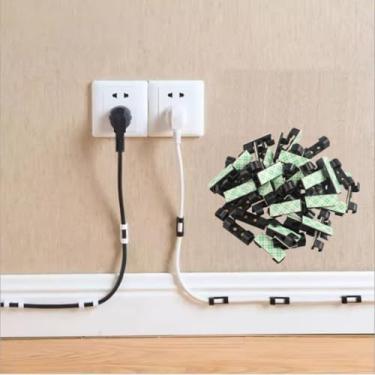 Imagem de 20 clipes adesivos fortes para gerenciamento de fios – grampos organizadores de cabos autoadesivos para parede, embaixo da mesa, carro, escritório e casa (preto)
