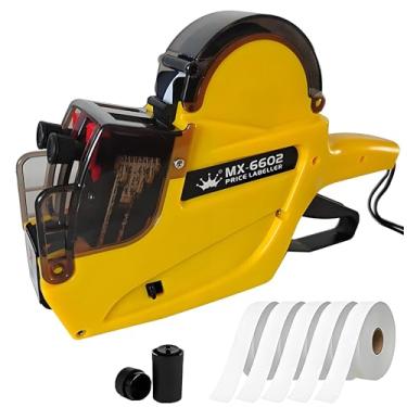 Imagem de Pistola de preço de 2 linhas MX-6602, para escritório e loja de varejo | Inclui 2500 etiquetas adesivas e 1 roda de tinta - amarela