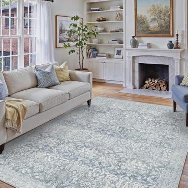 Imagem de PureCozy Tapete de área azul 15 x 23 cm, lavável, vintage, para sala de estar, quarto, antiderrapante, macio, macio, fino, retrô, decoração para escritório, sala de jantar