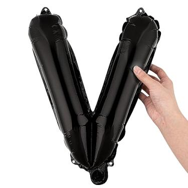 Imagem de Balão de 40,6 cm Balloonify, 1 balão de festa reutilizável – Letra V, autovedante, balão preto metálico de alumínio, à prova de umidade, filme embutido para pendurar – Restaurantware