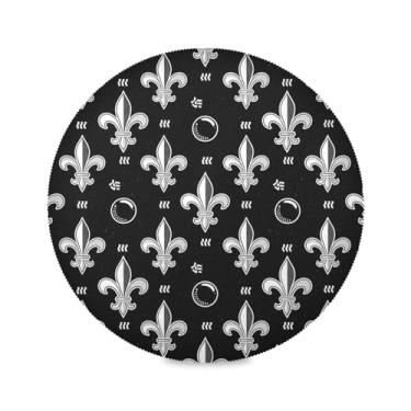 Imagem de Wassud Jogo americano branco arrojado flor-de-lis tapetes de mesa redondos para cozinha e jantar tapetes laváveis resistentes ao calor decoração de mesa 39 cm