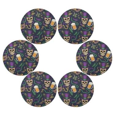 Imagem de Wassud Jogo americano conjunto de 6 tapetes redondos de cerveja de carnaval para cozinha e jantar tapetes laváveis resistentes ao calor para decoração de mesa 39 cm