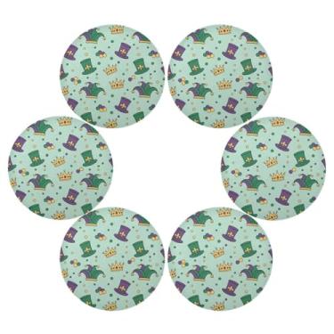 Imagem de Wassud Jogo americano conjunto de 6 chapéus de coroa de carnaval tapetes de mesa redondos para cozinha e jantar tapetes laváveis resistentes ao calor decoração de mesa 39 cm