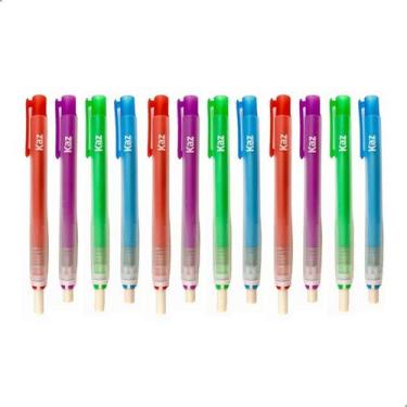 Imagem de Kit 12 Caneta Borracha Sintetica Acao Mecanica 6,6mm Atacado - Kaz