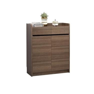 Imagem de VHDY85KA Armário de sapatos independente de 4 prateleiras com portas para porta de entrada, organizador de sapatos com gavetas, casa de fazenda marrom/branca