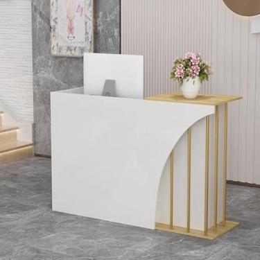 Imagem de Balcão frontal com gavetas com trava, mesa de recepção com balcão, balcão de recepção simples para sala de recepção, saguão, salão de beleza, varejo, balcão de caixa para loja, clínica e oficina