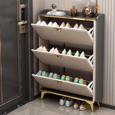 Imagem de Armário de sapatos, armário de sapatos oculto, armário de armazenamento de sapatos moderno com 3 portas dobráveis e prateleira ajustável, para entrada, quarto, corredor