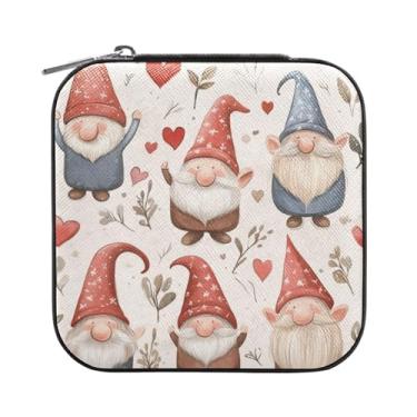 Imagem de Burbuja Caixa de joias de gnomos dos namorados mini estojo de joias de viagem para mulheres e meninas, organizador de joias para brincos, anéis, colares e pulseiras