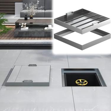 Imagem de Capa invisível para bacia de esgoto com alça, 20 22 24 28 32 32 36 40 polegadas tampa de bueiro de aço inoxidável comercial para exterior/quintal/entrada de garagem/pavimento (29 x 29 pol/74 x 74 cm)