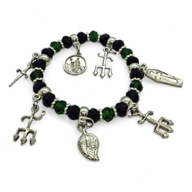 Imagem de Pulseira Exu Lodo Cristal Verde Entidade Umbanda Ajustável