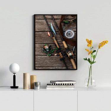 Imagem de Quadro Decorativo Instrumentos Pescaria 24X18Cm - Com Vidro