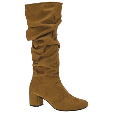 Imagem de Bota Feminina Enrugada Cano Longo com Ziper Bico Quadrado Salto Baixo Over Confortável 452 (Caramelo, BR, Adulto, Numérico, 39)