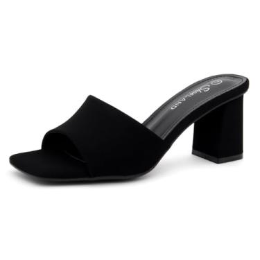 Imagem de Shoe Land Salto bloco feminino de 7,6 cm – bico aberto quadrado sem cadarço | Sandálias elegantes e casuais de salto grosso para festa, casamento, escritório | 2025 na moda, 2901blacknubuck, 40