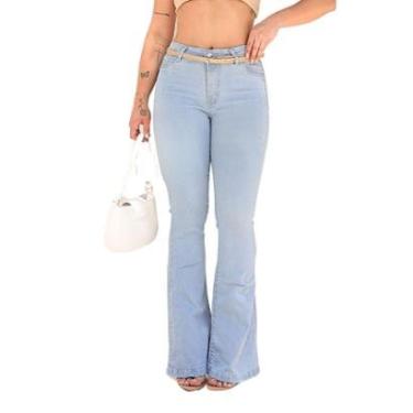 Imagem de Calça Jeans Flare Feminina Cintura Alta Com Cinto-Feminino