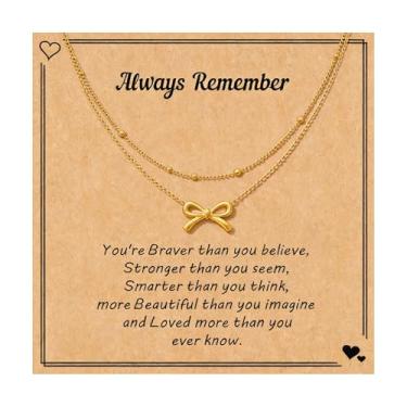 Imagem de Zurlcdye Colar de laço feminino grosso em camadas de ouro com pingente delicado na moda colares longos presentes de festa de casamento joias presentes, Aço inoxidável, Sem Pedra Preciosa