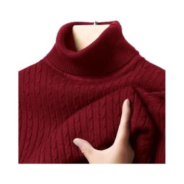Imagem de Suéter Masculino De Gola Alta Canelado Quente Ajustado De Tricô Com Li