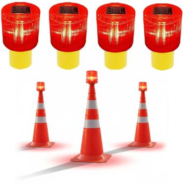 Imagem de Sinalizador Solar Kit 4 Viario Cone Obra Estrada Rodovia Transito Avenida Acidente Fiscalizaçao Emergencia Segurança
