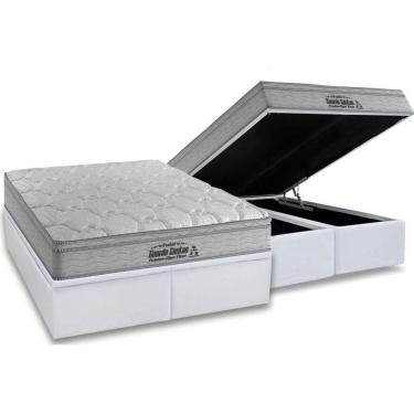 Imagem de Cama Box Baú Queen: Colchão Espuma Probel D40 Premium Hiper Firme Euro Pillow + Base White(158X198)