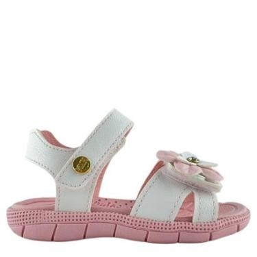 Imagem de Sandália Klin Infantil Menina Branca e Rosa Detalhe em Flor-Feminino