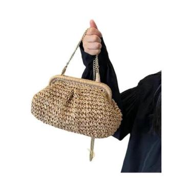 Imagem de Bolsa Crossbody de Palha para Verão - Bolsa de Ombro Feminina, Caqui