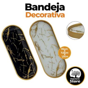Imagem de Bandeja Decorativa Pedra Mármore Plástico Multiuso Mesa Casa Cozinha -