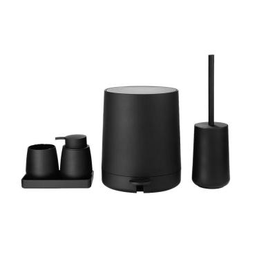 Imagem de Conjunto Para Banheiro 5 Peças Preto Mood - Escova Sanitária, Lixeira, Porta-escova, Di...