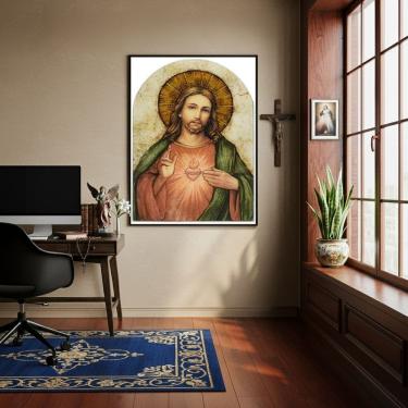 Imagem de Quadro Decorativo Sacro Sagrado Coração de Jesus  - 70x50cm