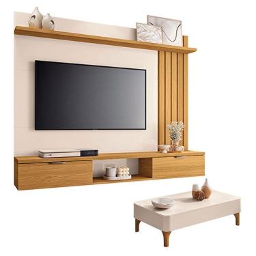 Imagem de Painel Suspenso Lets Cinamomo Off White com Mesa de Centro Liz Off White - HB Móveis