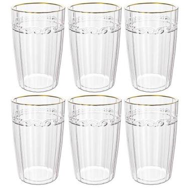 Imagem de Jogo de Copos de Cristal Transparente Fio de Ouro Imperial 370ml 6 peç