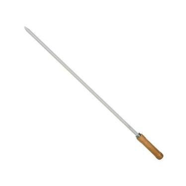 Imagem de Espeto para Churrasco Espeto Simples 85CM Cromado em Aço e Madeira com Cabo Resistente