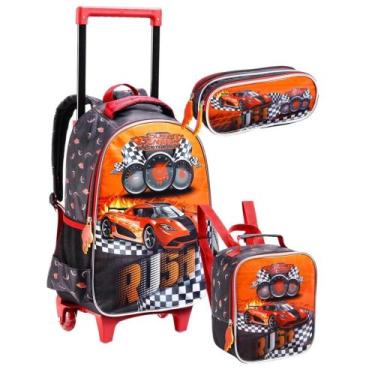Imagem de Kit Escolar Carro Mochila Rodas Costas + Lancheira + Estojo - Denlex